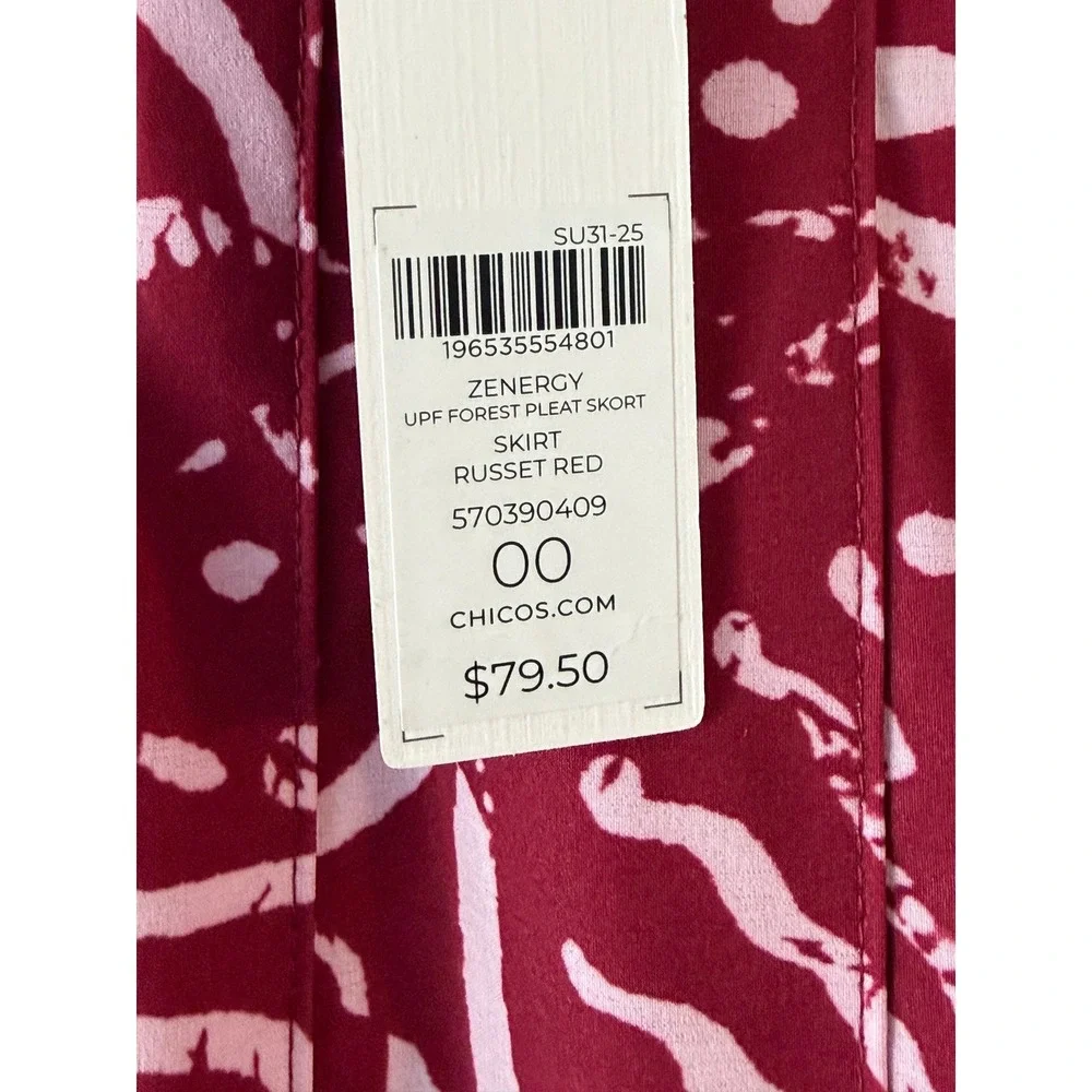 NWT‎ Chico's Size 00 (2) UPF Pleated Skort Russet Red Pockets Activewear Casual